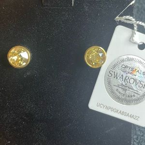 Amber Swarovski Crystal earrings studs gold plated NWT